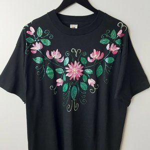 AMERICAN VINTAGE DIY Paint T Shirt 90s Floral Tee Single Stitch USA  Black XL 